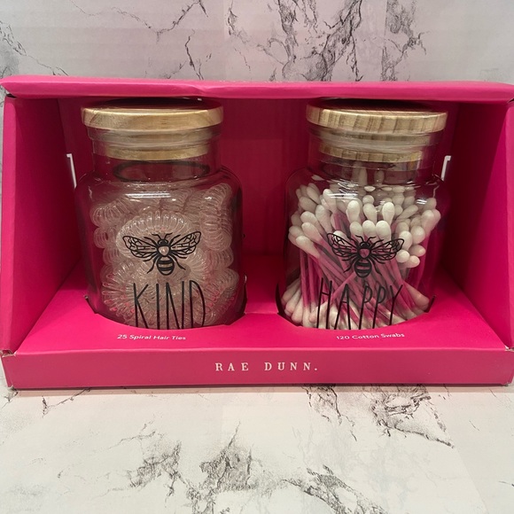 Rae Dunn Bath Rae Dunn Set Of 2 Glass Jars Of Spiral Hair Ties
